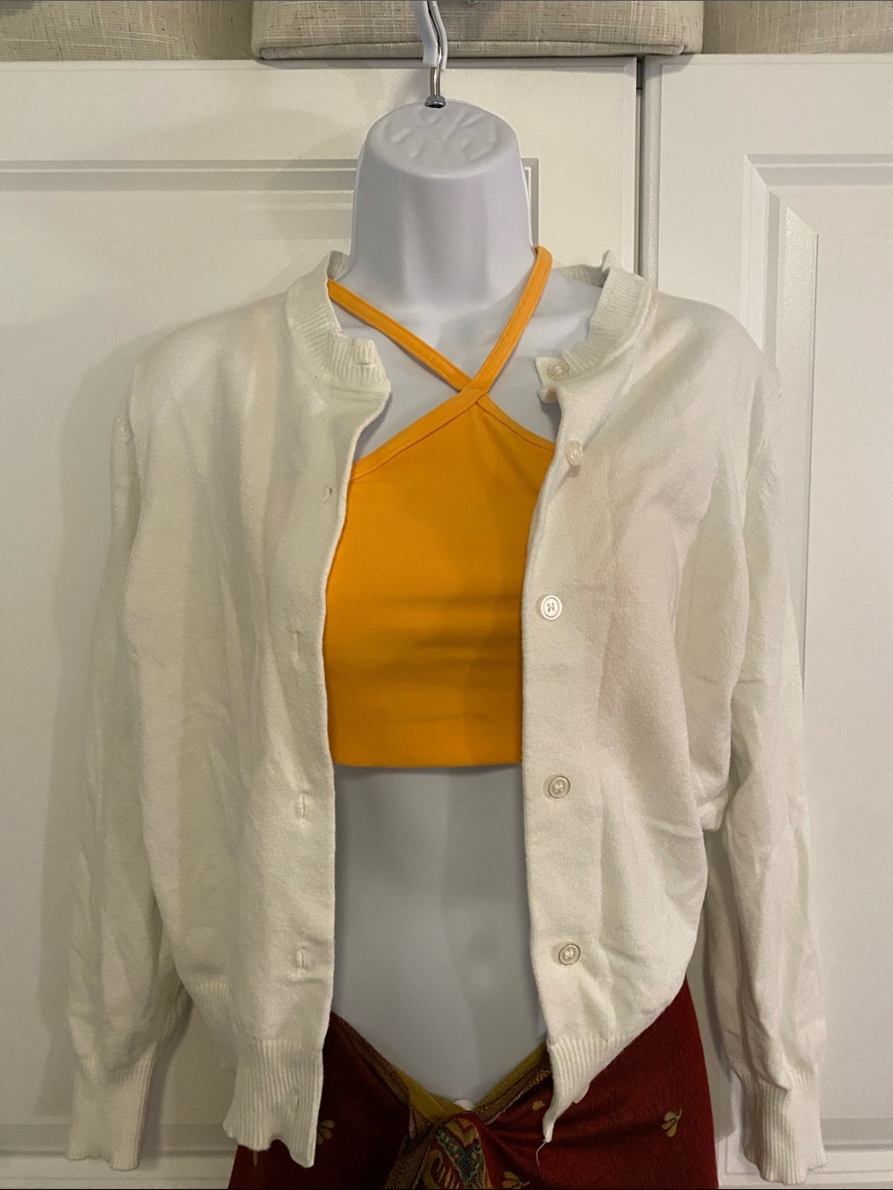 Free Assembly White Cardigan with Button Front